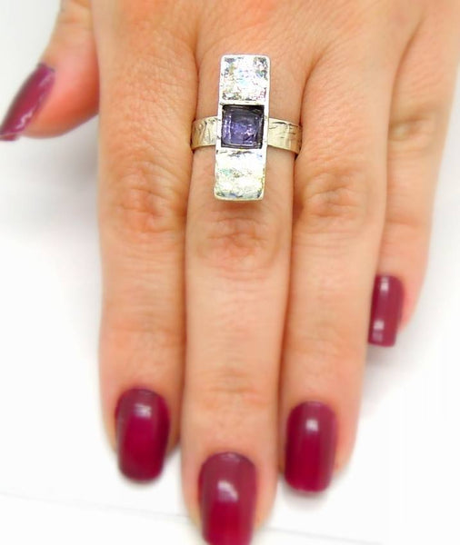 Rings - Purple Zircon And Roman Glass Gemstone Silver Ring