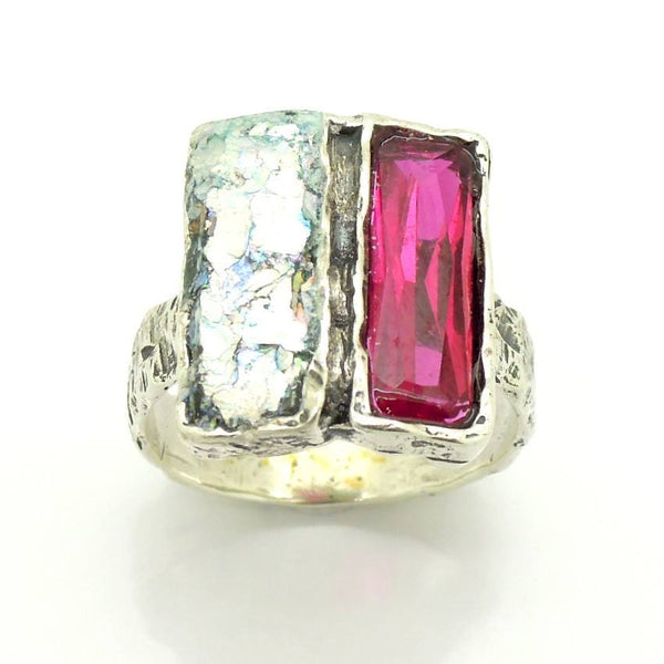 Rings - Roman Glass And Silver Earrings - Zircon Ruby Silver Unique Design