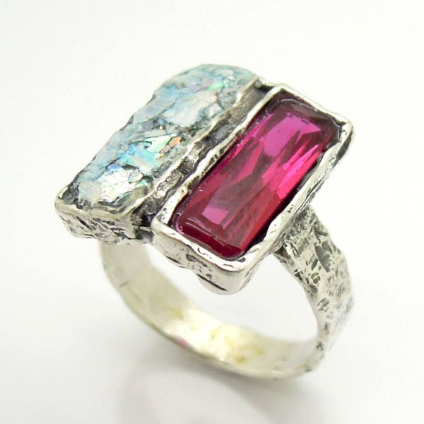 Rings - Roman Glass And Silver Earrings - Zircon Ruby Silver Unique Design
