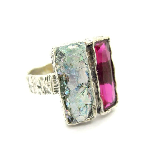Rings - Roman Glass And Silver Earrings - Zircon Ruby Silver Unique Design