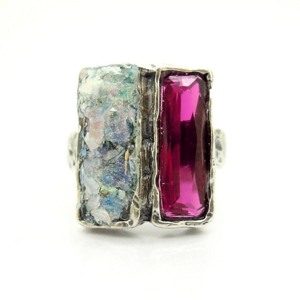 Rings - Roman Glass And Silver Earrings - Zircon Ruby Silver Unique Design