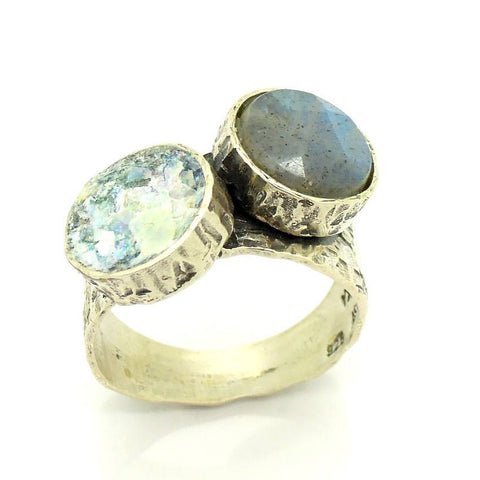 Rings - Roman Glass And Silver Labradorite Ring