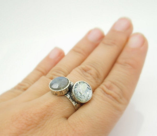 Rings - Roman Glass And Silver Labradorite Ring