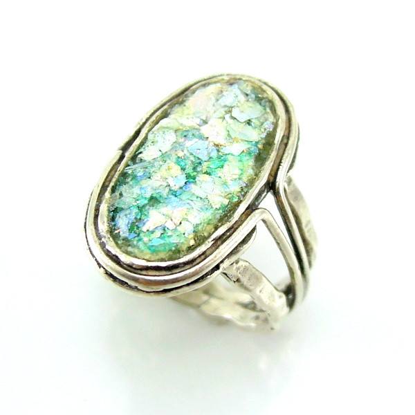 Rings - Roman Glass And Silver Ring - Oval Shaped