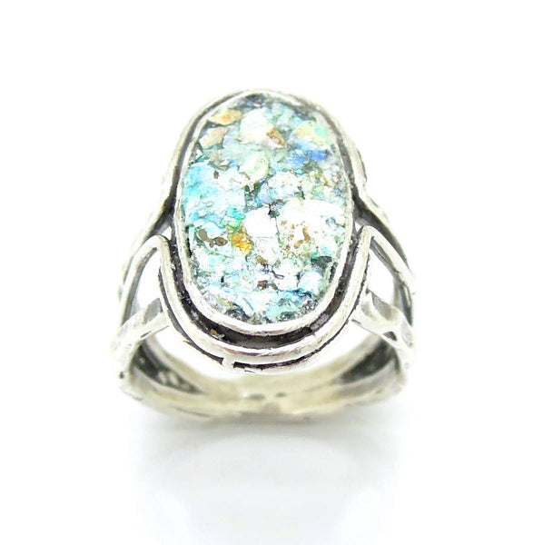 Rings - Roman Glass And Silver Ring - Oval Shaped