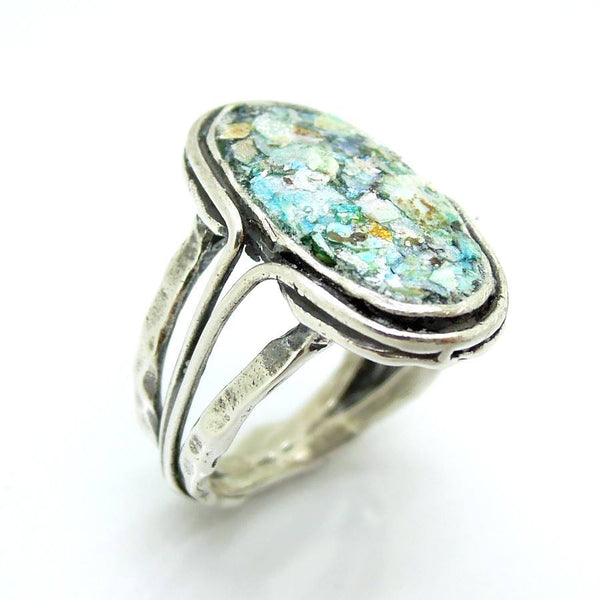 Rings - Roman Glass And Silver Ring - Oval Shaped