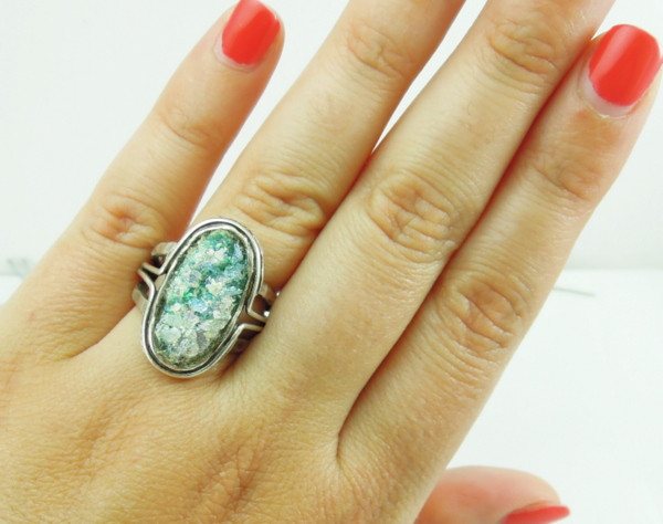 Rings - Roman Glass And Silver Ring - Oval Shaped