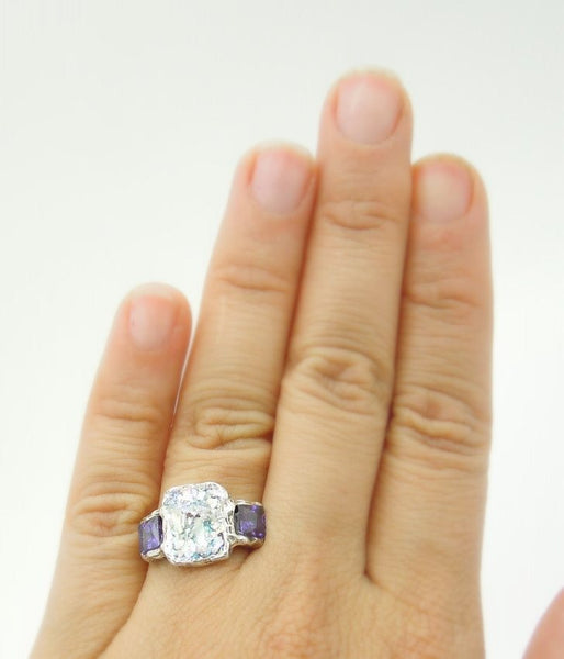 Rings - Roman Glass And Silver RIng - Purple Zircon Gemstone