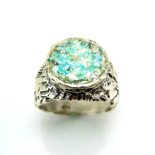 Rings - Rough Glass Hammered Silver Ring