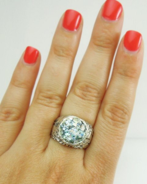 Rings - Rough Glass Hammered Silver Ring