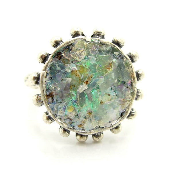 Rings - Round Top Silver And Roman Glass With Circles Ring
