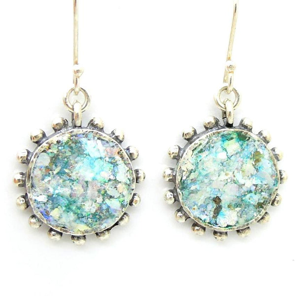 Rings - Round Top Silver And Roman Glass With Circles Ring