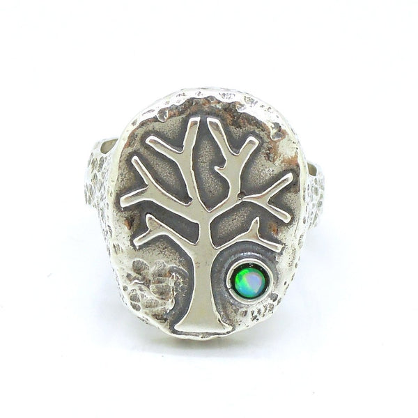 Rings - Silver And Opal Gemstone Ring - Tree Unique Design