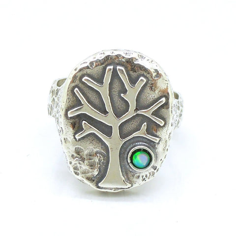 Rings - Silver And Opal Gemstone Ring - Tree Unique Design