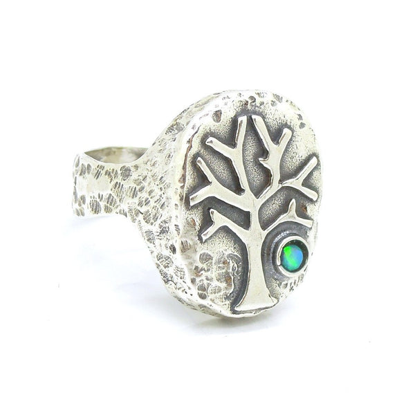 Rings - Silver And Opal Gemstone Ring - Tree Unique Design