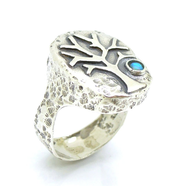 Rings - Silver And Opal Gemstone Ring - Tree Unique Design