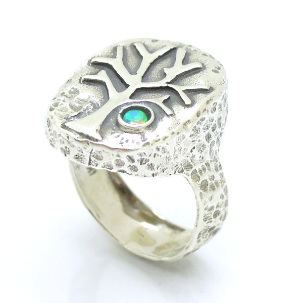 Rings - Silver And Opal Gemstone Ring - Tree Unique Design