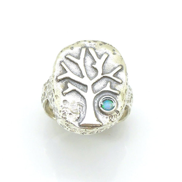 Rings - Silver And Opal Gemstone Ring - Tree Unique Design