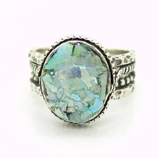 Rings - Silver Ring For Men &women With Roman Glass, Round Top And Circle Around The Band