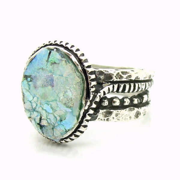 Rings - Silver Ring For Men &women With Roman Glass, Round Top And Circle Around The Band