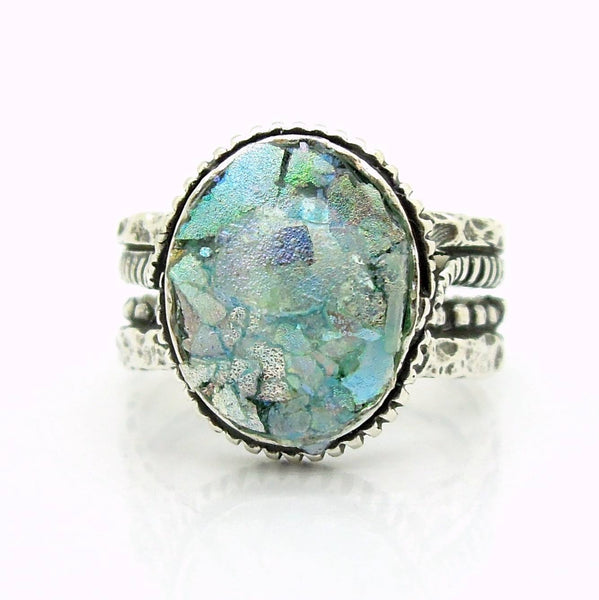 Rings - Silver Ring For Men &women With Roman Glass, Round Top And Circle Around The Band