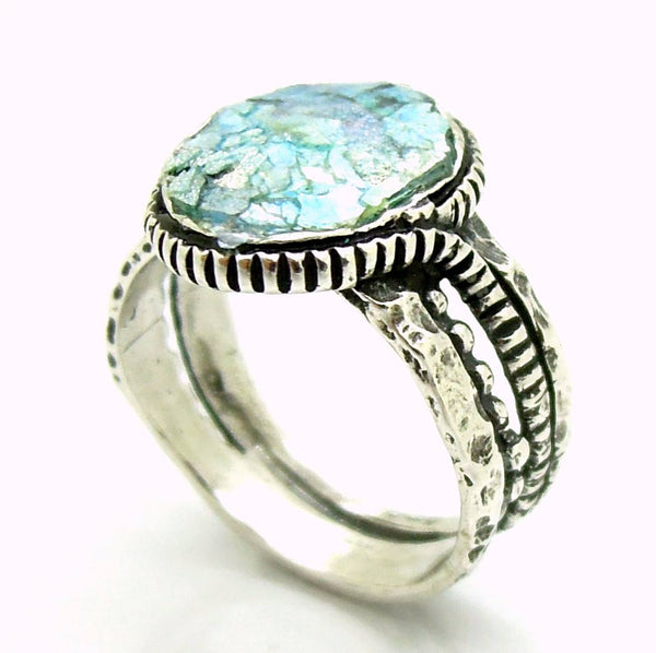 Rings - Silver Ring For Men &women With Roman Glass, Round Top And Circle Around The Band