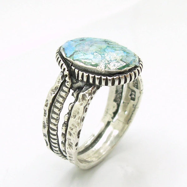 Rings - Silver Ring For Men &women With Roman Glass, Round Top And Circle Around The Band