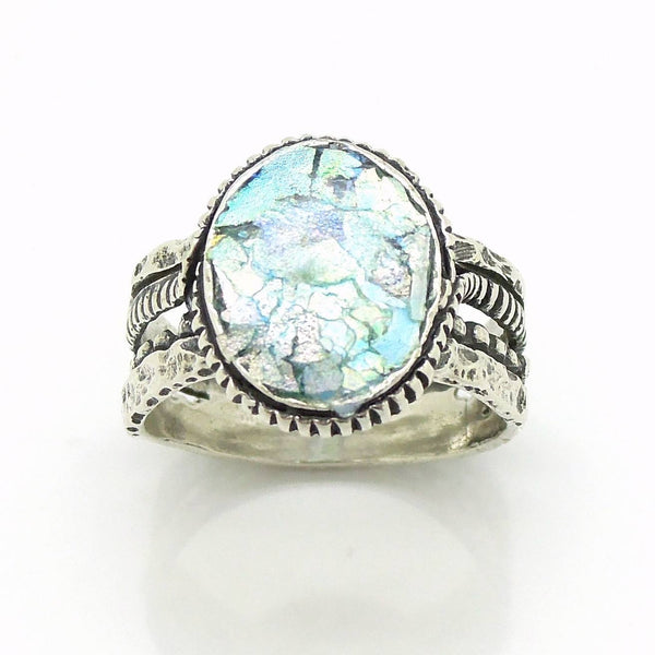 Rings - Silver Ring For Men &women With Roman Glass, Round Top And Circle Around The Band