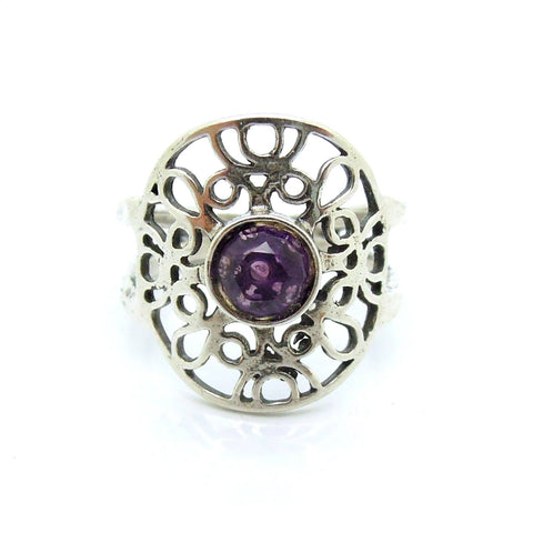 Rings - Silver Ring With Amethyst At The Center, Filigree Design