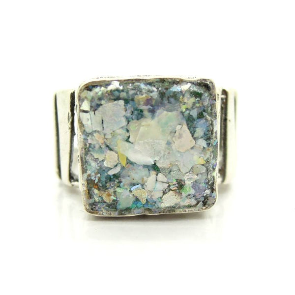 Rings - Square Silver And Roman Glass Metalwork Ring