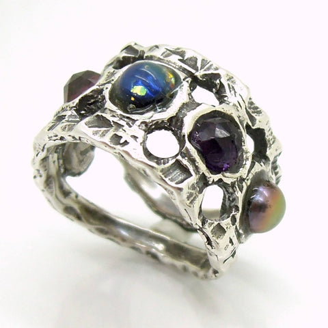 Rings - Unique Silver Ring With Gemstones For Men And Women