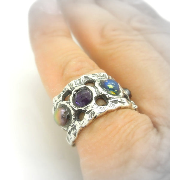 Rings - Unique Silver Ring With Gemstones For Men And Women