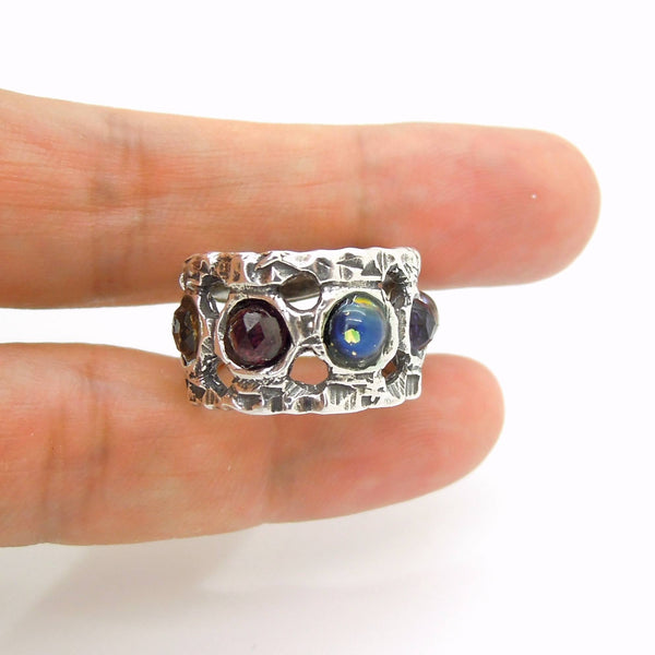 Rings - Unique Silver Ring With Gemstones For Men And Women