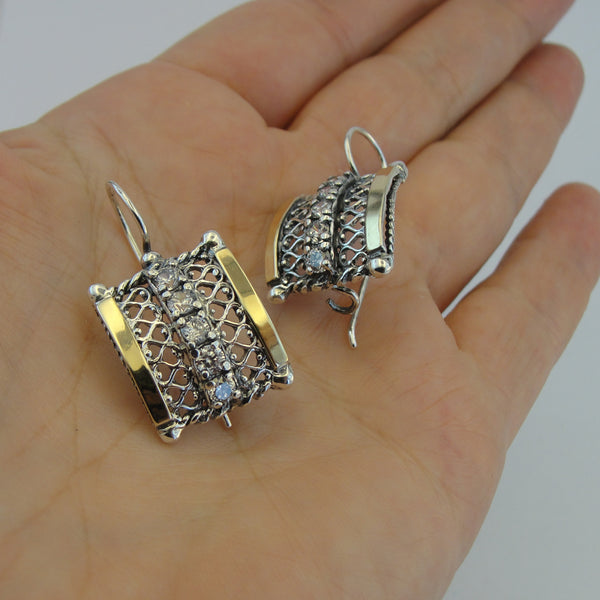 925 Long Garnet Earrings, Handmade 9K yellow Gold 925 Sterling Silver Garnet Earrings, Modern Earrings, Birthday Gift (sm 238e